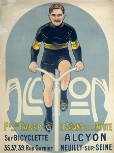 Affiche représentant François Faber (d.1915) sur son vélo Alcyon